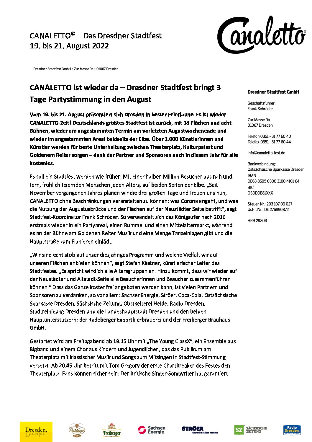 CANALETTO – Das Dresdner Stadtfest vom 15. – 17. August 2025 - Pressemitteilung - Auftakt_CANALETTO_PM