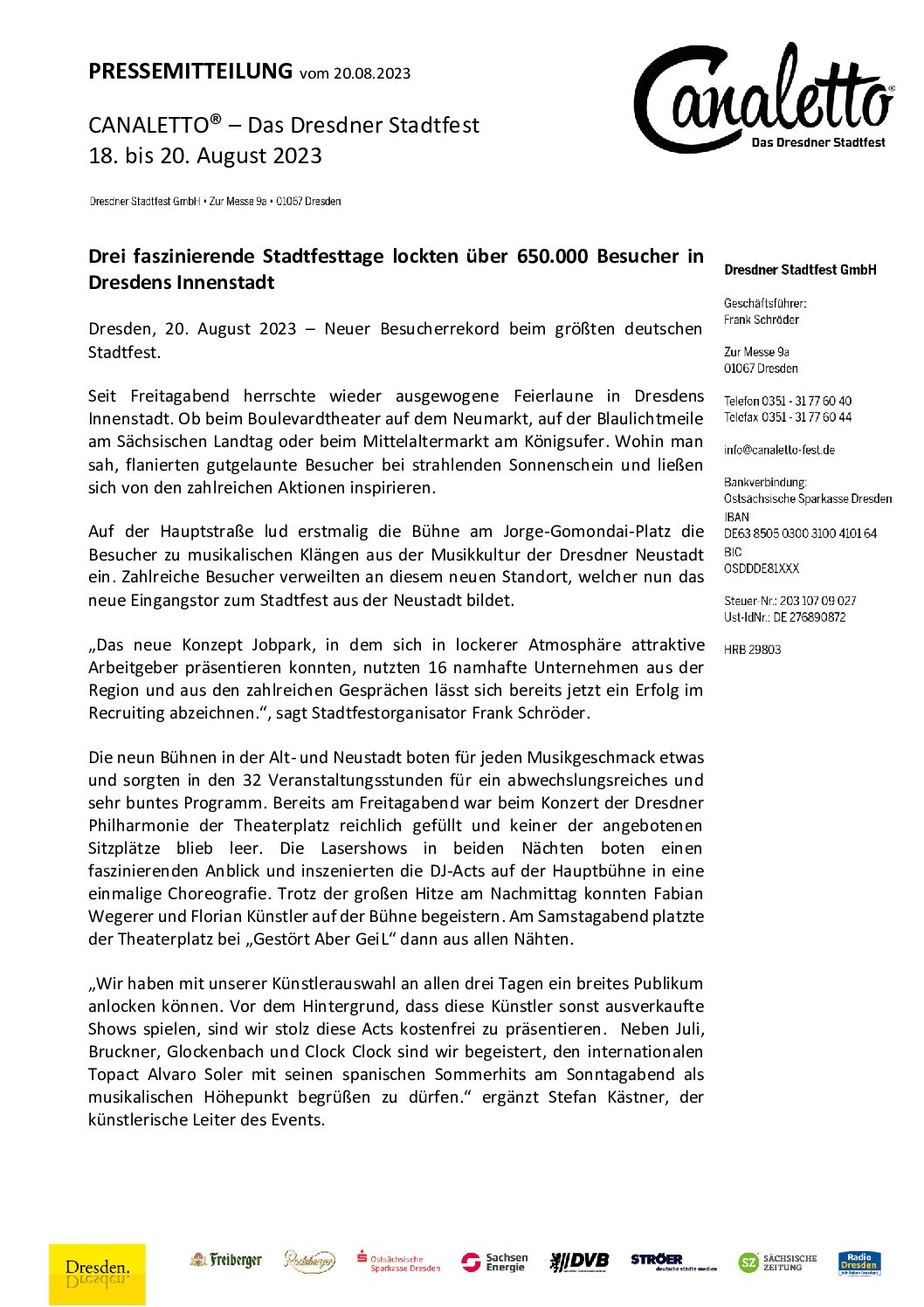 CANALETTO – Das Dresdner Stadtfest vom 15. – 17. August 2025 - Pressemitteilung - PM_Canaletto_Abschlusspressekonferenz