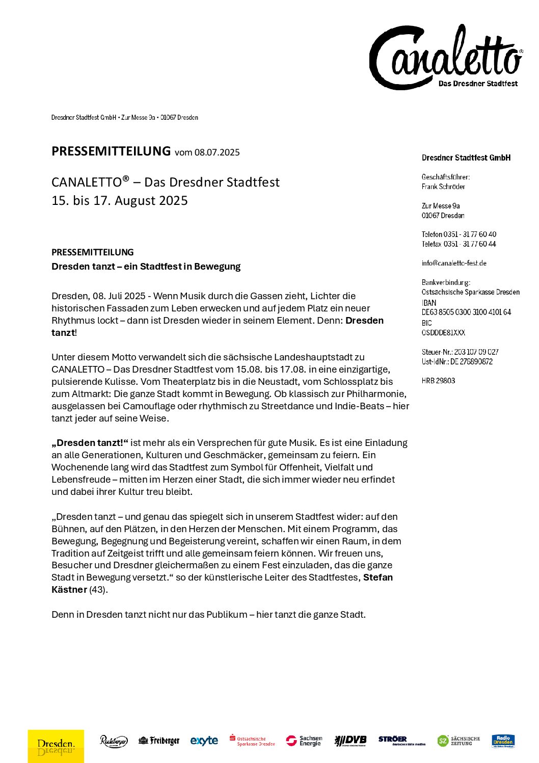 CANALETTO – Das Dresdner Stadtfest vom 15. – 17. August 2025 - Pressemitteilung - PM_08.07.25_final